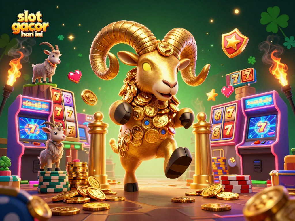 Engage in thrilling gameplay with slot gacor hari ini while watching a golden ram charge through a vibrant casino.