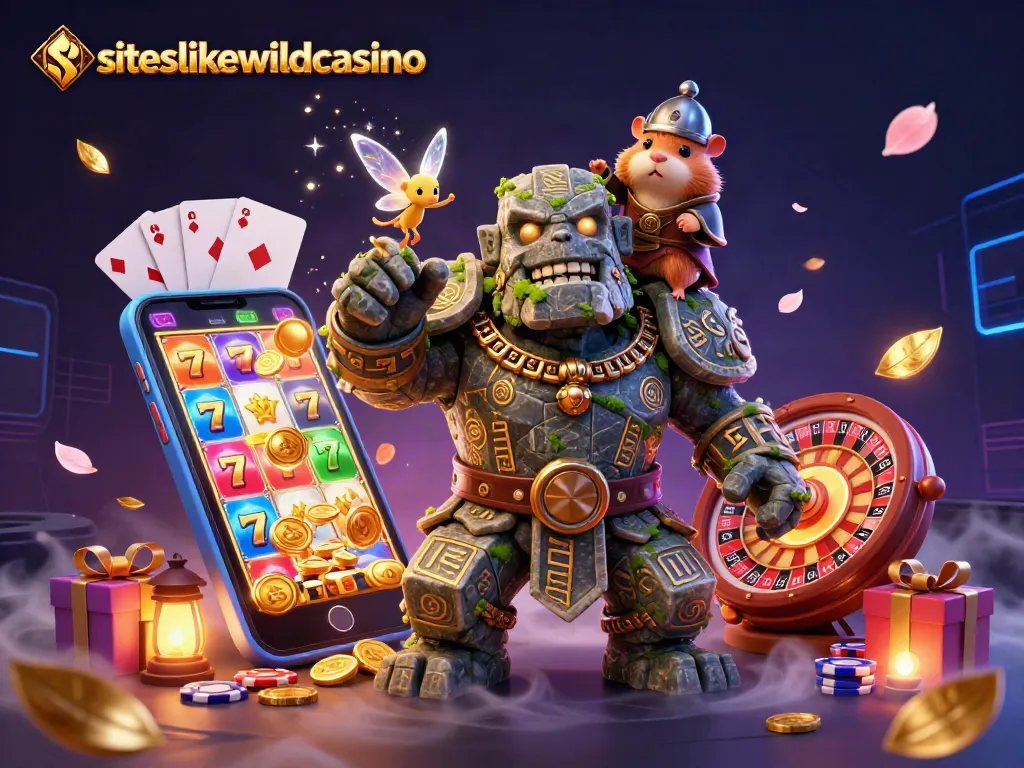 Play casino games at siteslikewildcasino with the stone golem guardian and his fairy companion for instant winnings.