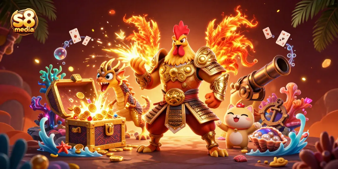 Engage with top features of s8 media, featuring a dynamic gaming illustration full of energy and winning potential.
