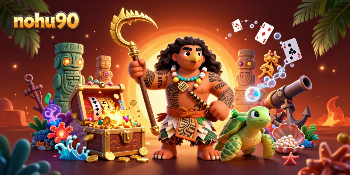 Experience thrilling wins at nohu90 as the demigod hawk and turtle navigate a vibrant underwater casino scene.