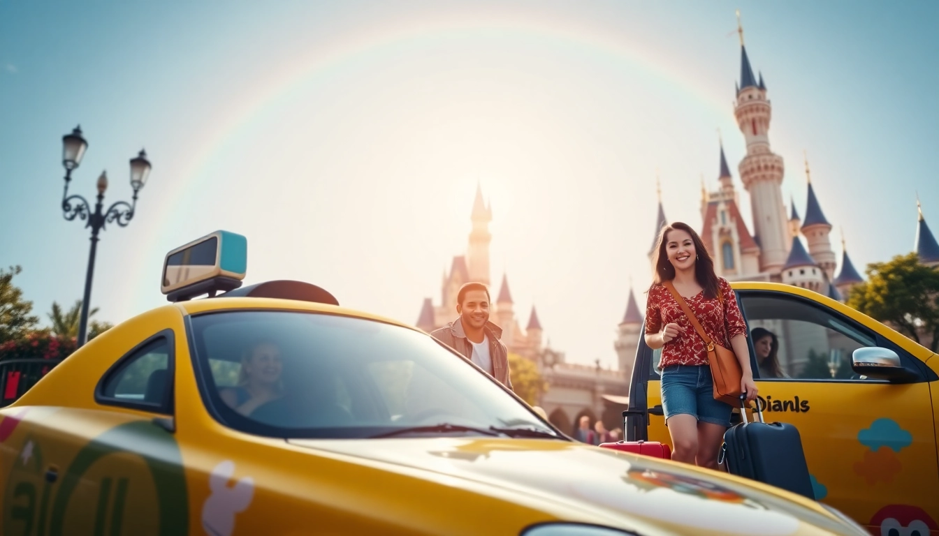 Taxi from paris airport to disneyland transporting a joyful family to Disneyland Paris.