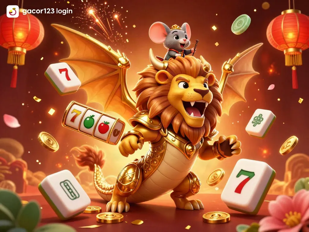 Engage with gacor123 login and discover exciting slot gaming features in a dynamic casino illustration.