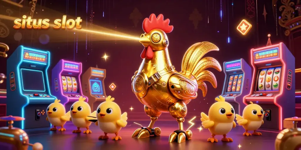 Experience excitement with the innovative situs slot in this vibrant, dynamic scene filled with casino elements.