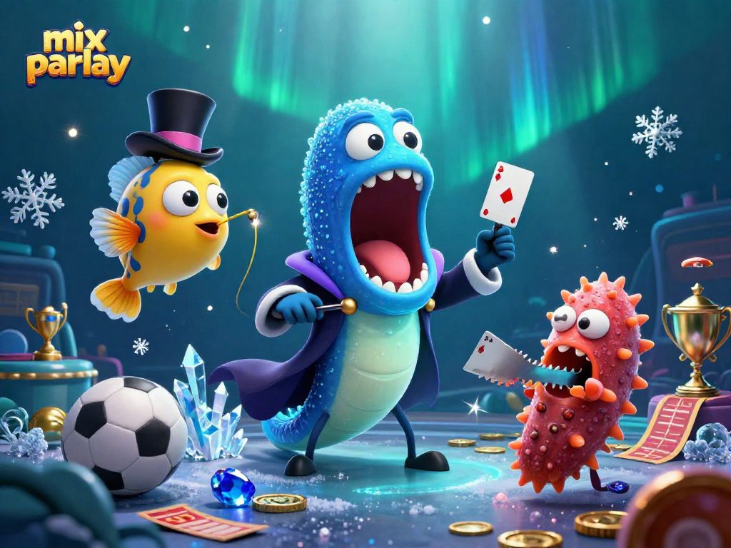 Experience the excitement of mix parlay with a fun 3D illustration of sea creatures performing tricks in an underwater casino.