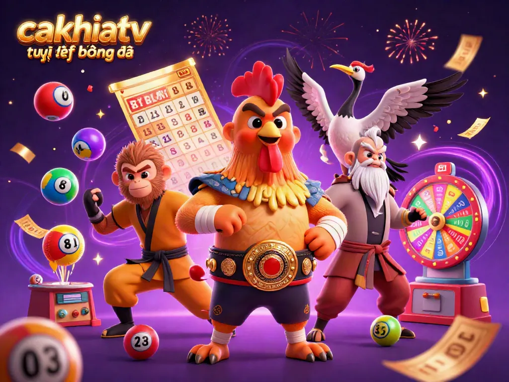 Engaging scene depicting cakhiatv trực tiếp bóng đá with colorful gambling elements, showcasing dynamic characters and excitement.
