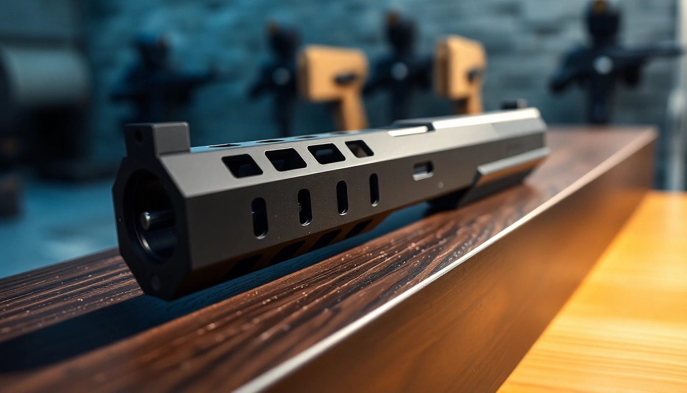 Showcasing a glock 26 mos slide with precise optic cuts on a wooden surface.