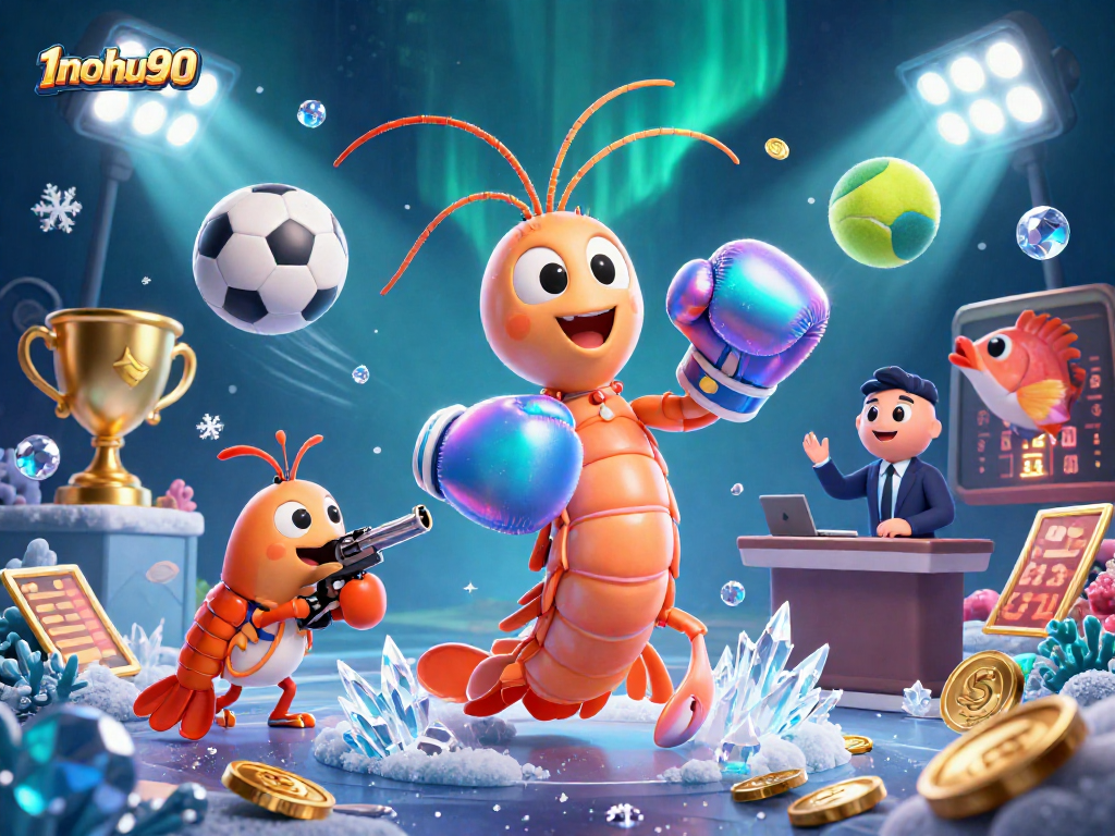Explore the vibrant world of 1nohu90 with animated sea creatures and dynamic sports elements.