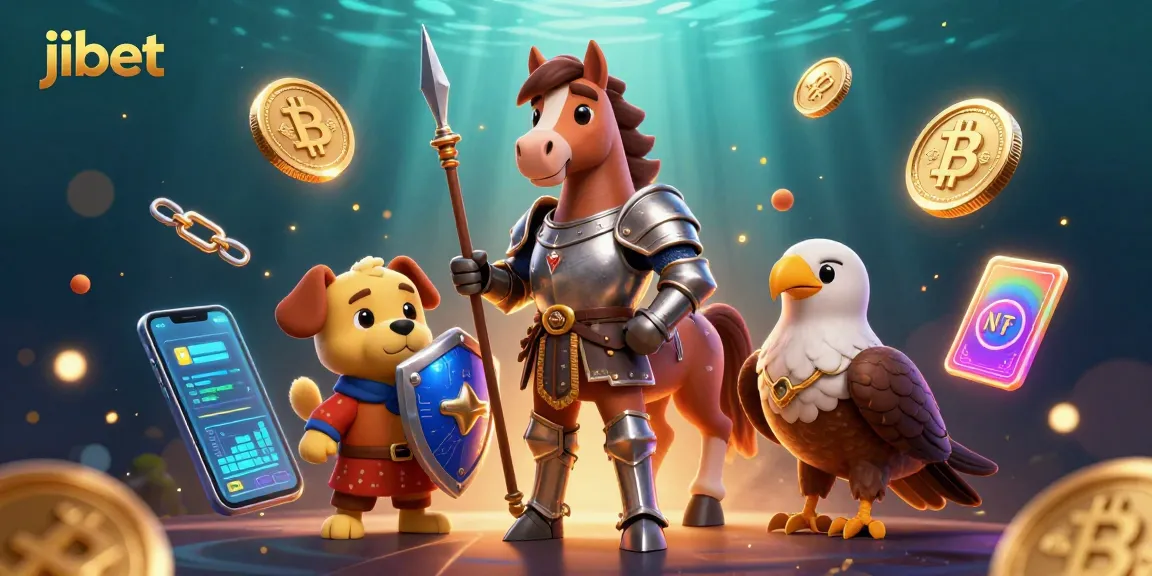 Spin the reels with jibet's vibrant 3D casino characters amidst crypto coins and dynamic gameplay elements.