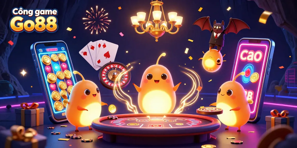 Cổng game Go88 illuminates with glowworms and a bat dealer, capturing excitement and action.