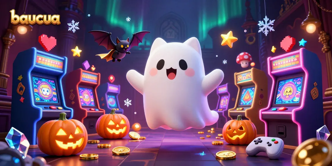 Baucua game featuring a ghost cat and vamp-bat in a lively haunted casino scene
