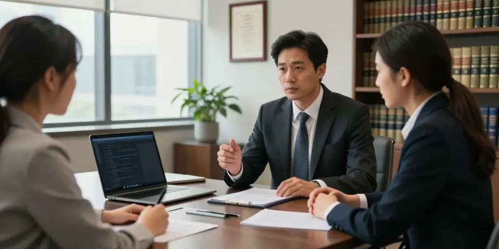 Best DUI attorney Forsyth County consulting with a client in a modern law office.