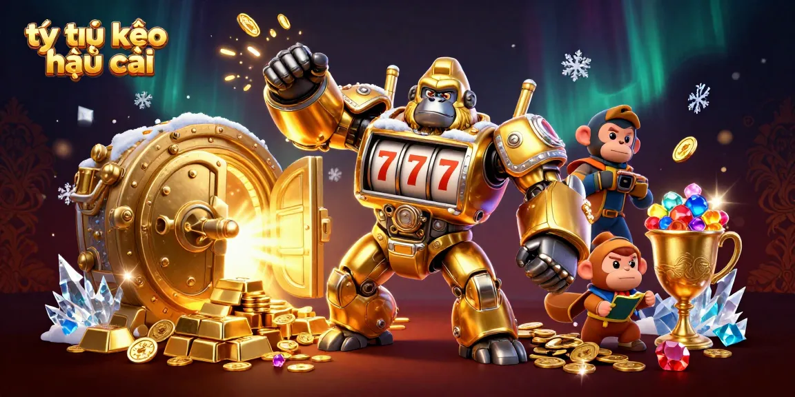 Experience thrilling action with tỷ lệ kèo nhà cái in a dynamic 3D casino scene featuring a golden gorilla mech.