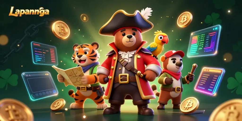 Engage with Lapannaga at vibrant 3D casino adventure featuring pirate characters and digital assets.