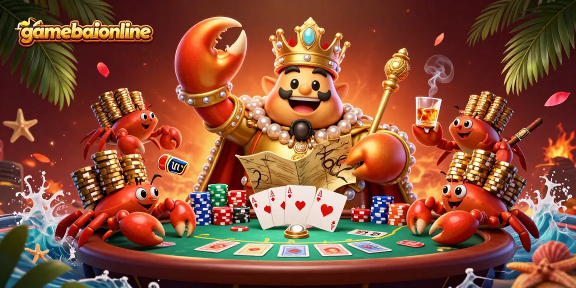 Play Bài Cào at gamebaiionline with a vibrant illustration of a treasure-seeking crab emperor.