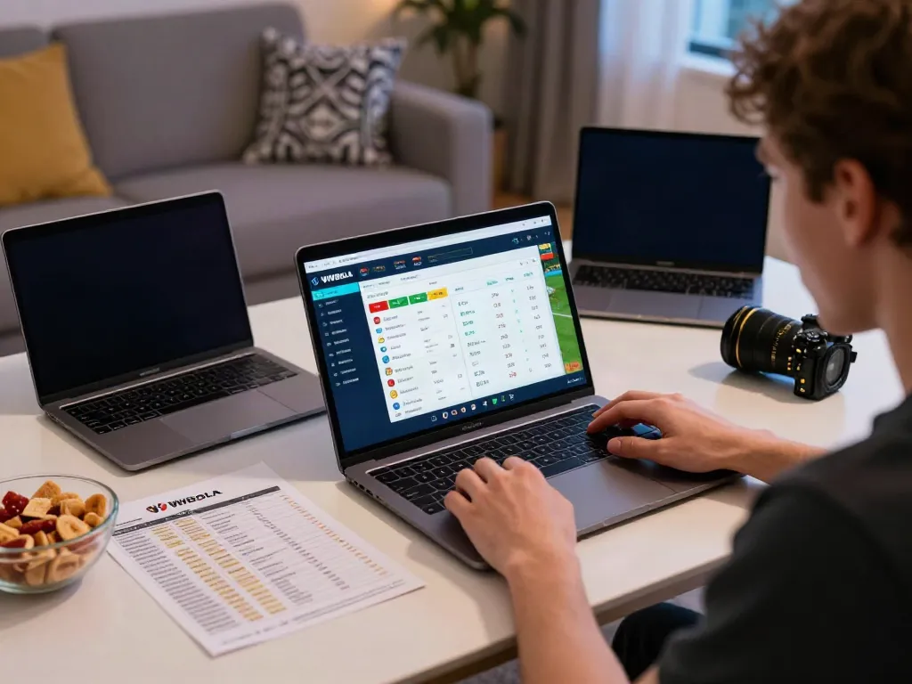 Engaging with WWBOLA sports betting platform at home, excitement shown.