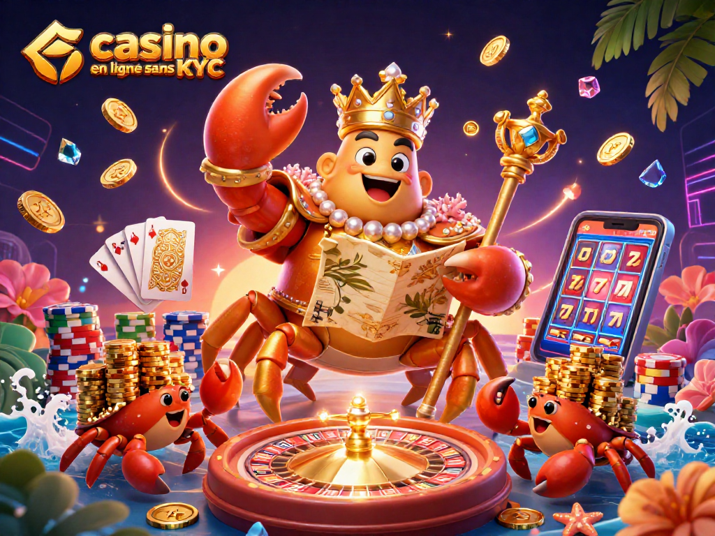 Gagnez sur un casino en ligne sans KYC avec cet oursin doré gouvernant et ses serviteurs, débordant de jetons.