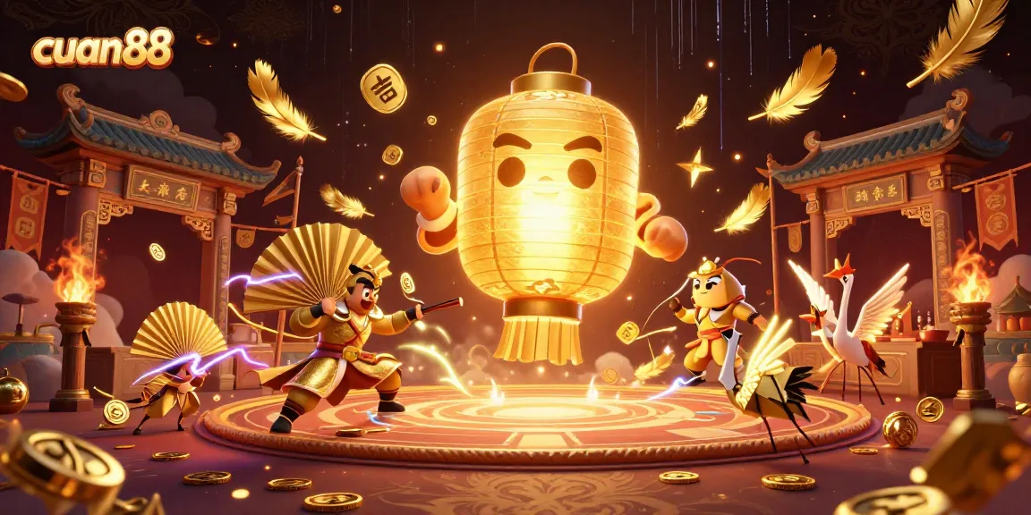 Experience the thrilling world of cuan88 in this dynamic 3D casino illustration filled with vibrant symbols and characters.