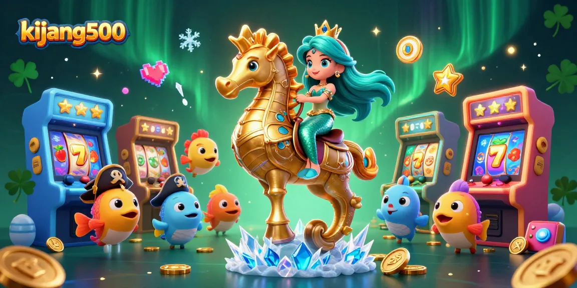 Gambar mermaid dengan seahorse dalam slot game bernama kijang500, penuh warna dan detail.