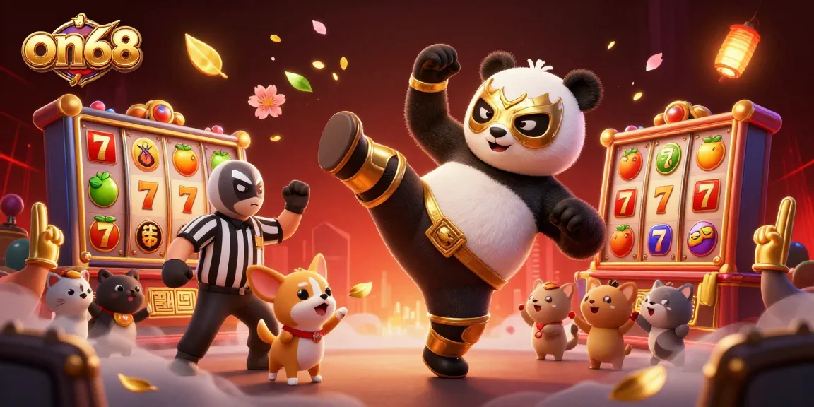 Engage with on68 as a lively panda wrestler kicks into a vibrant casino world.