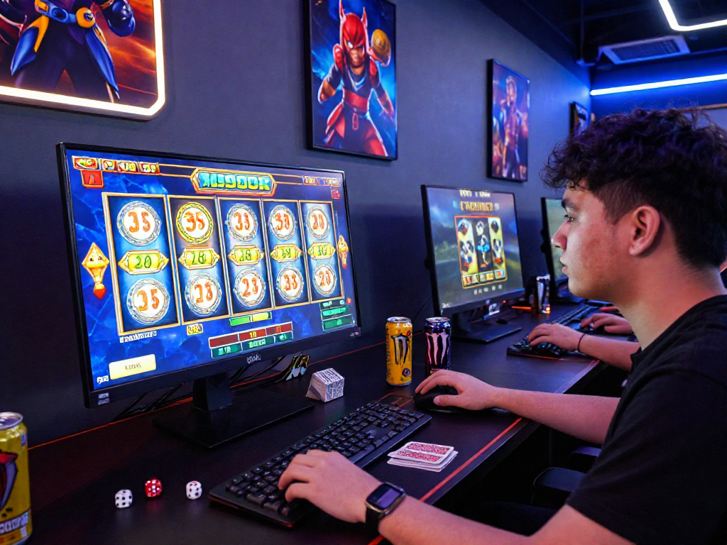 Engaged player enjoying slots at situs888 gaming platform with vibrant visuals.