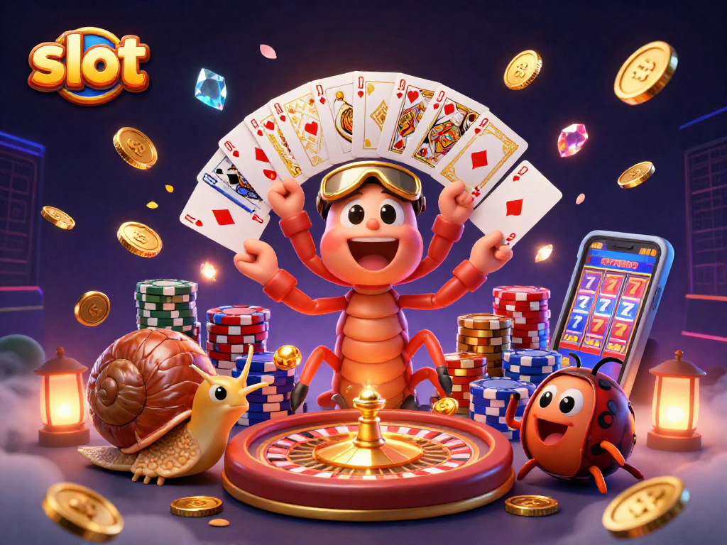Experience the thrill of slot games with our vibrant casino scene featuring unique characters.