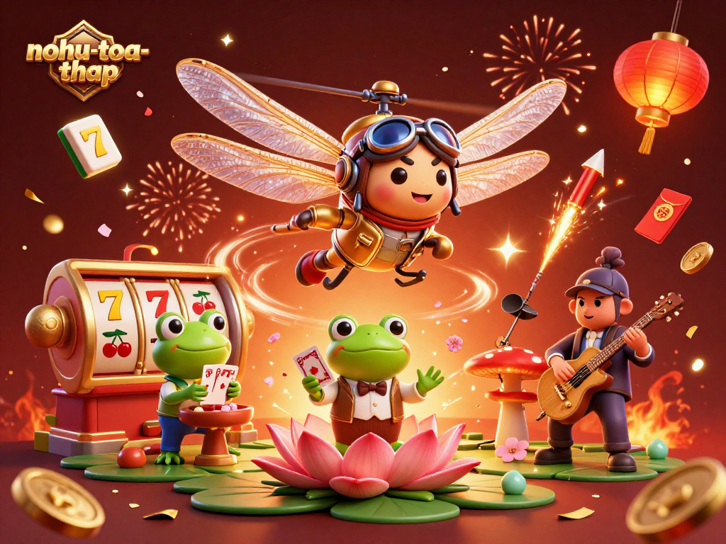 Join the fun at nohu-toa-thap with our vibrant 3D casino illustration featuring dynamic characters.