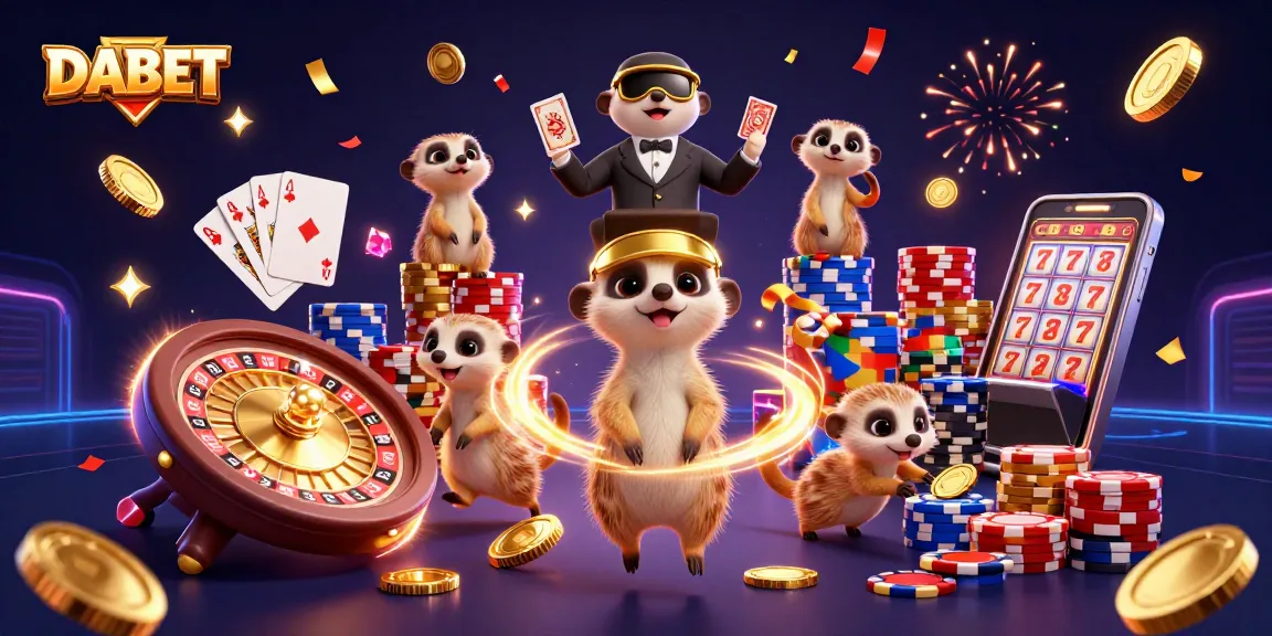DABET showcases a lively meerkat casino scene with dynamic gaming elements and vibrant energy