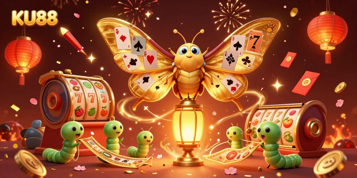 Experience the energetic world of KU88 with a vibrant scene showcasing casino elements and celebrating success.