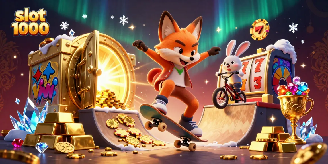 Menghadirkan slot 1000, karakter kartun menampilkan aksi skateboard dan BMX di dunia kasino yang berkilau.