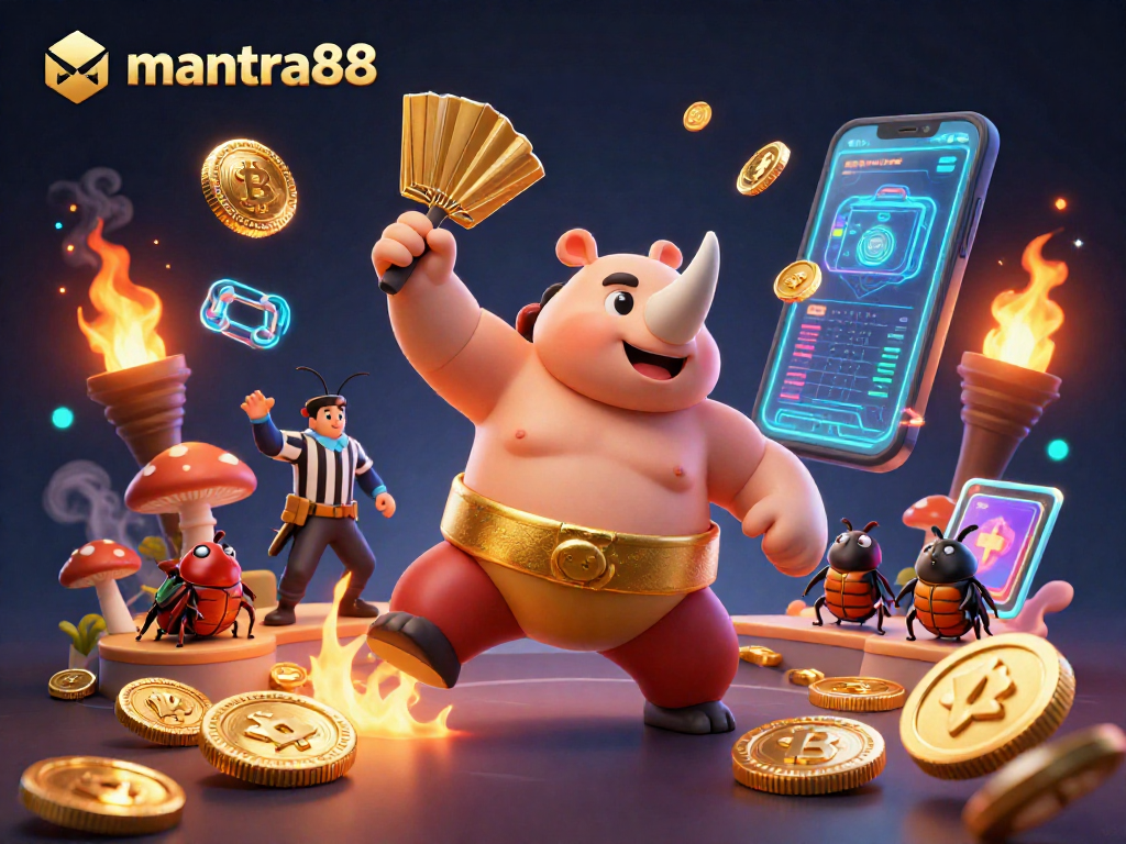 Unleash the winning potential of mantra88 while witnessing a dynamic 3D casino scene filled with vibrant characters and animated crypto elements.