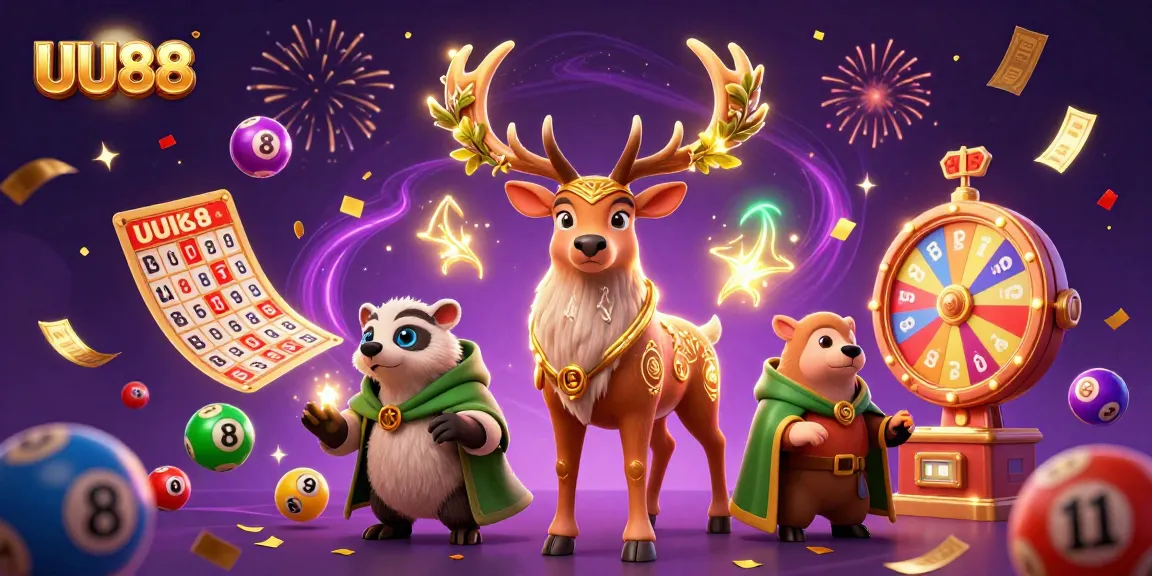Experience thrilling gameplay at UU88 with colorful lottery balls and festive 3D characters celebrating wins.