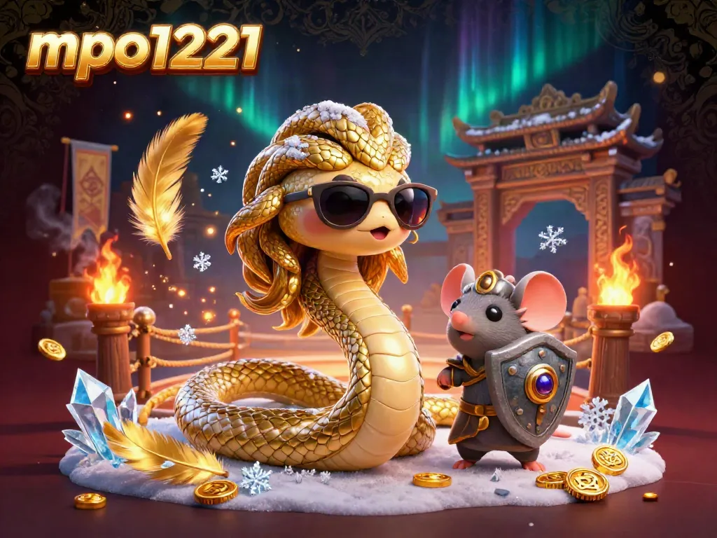 Engage in the exhilarating world of mpo1221 with Medusa and a warrior mouse in this vibrant casino scene.