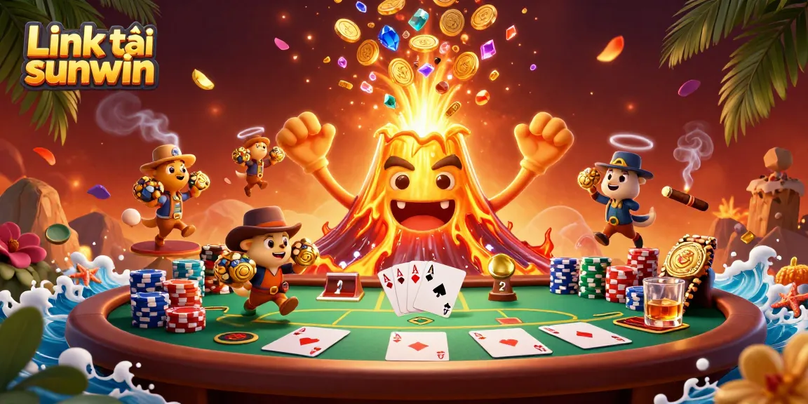 Experience the excitement of Link tải sunwin with animated treasures and casino elements in a vibrant 3D scene