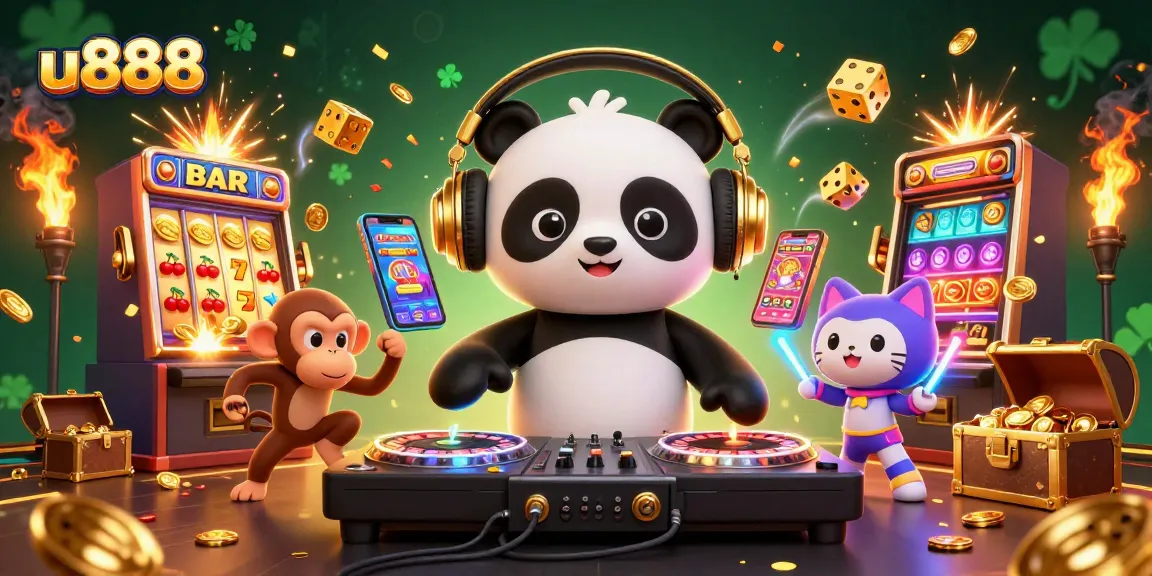 Experience thrilling action at u888 Casino with dynamic 3D characters and vibrant casino elements.