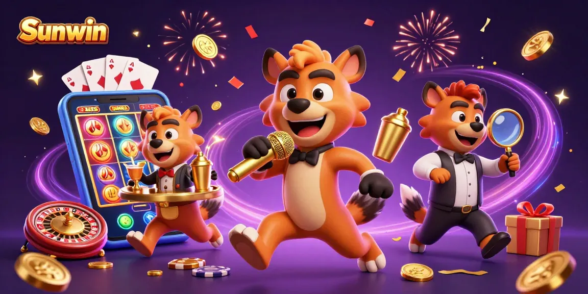 Experience the excitement at Sunwin's vibrant casino club with hyenas mixing drinks and telling jokes.