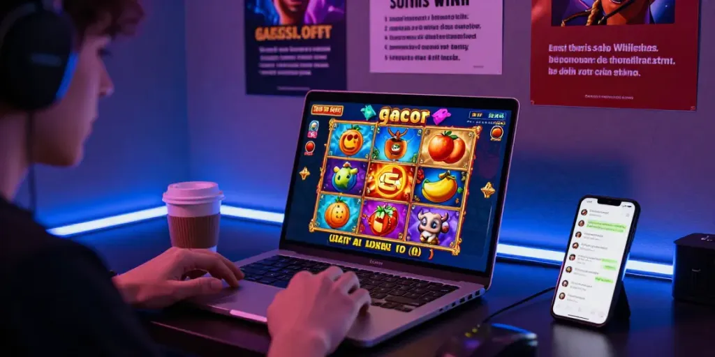 Player enjoying slot gacor games online with vibrant graphics and 24/7 customer support presence.