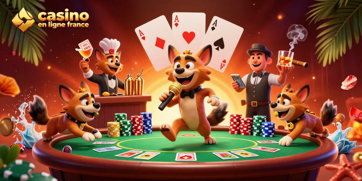 Une illustration 3D animée de hyènes dans un club de casino comique, représentant le casino en ligne France.