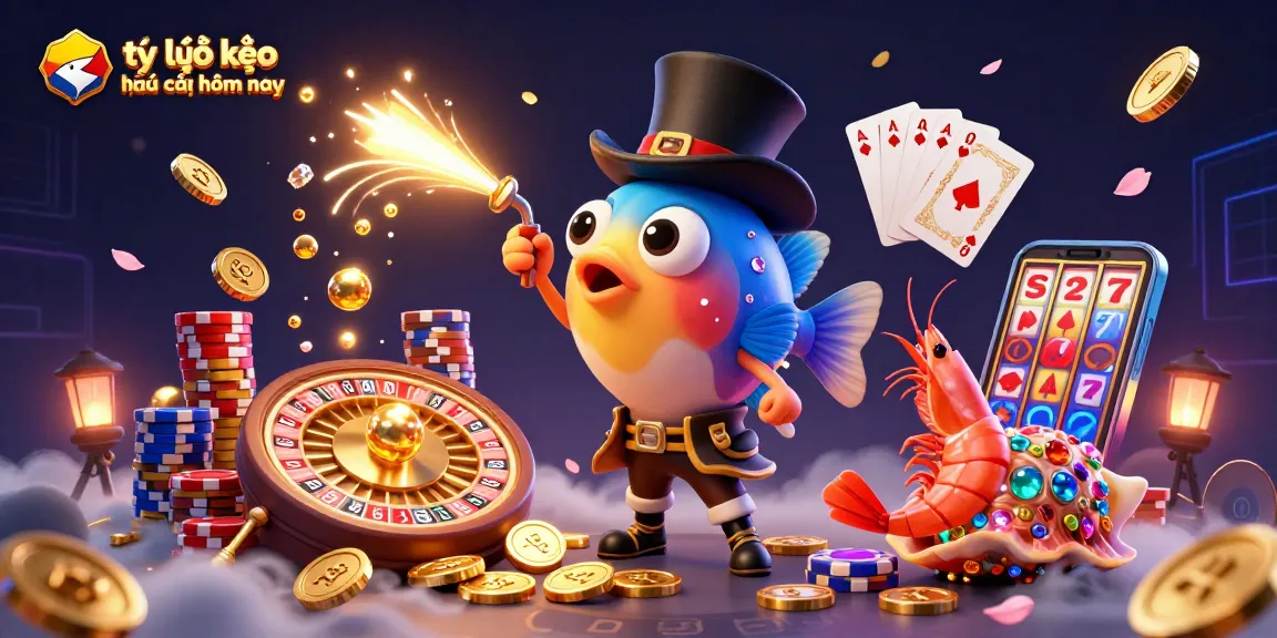 Engage with tỷ lệ kèo nhà cái hôm nay in a vibrant scene featuring a captivating anglerfish, pirate shrimp, and gemstone snail amidst a dynamic casino setup.