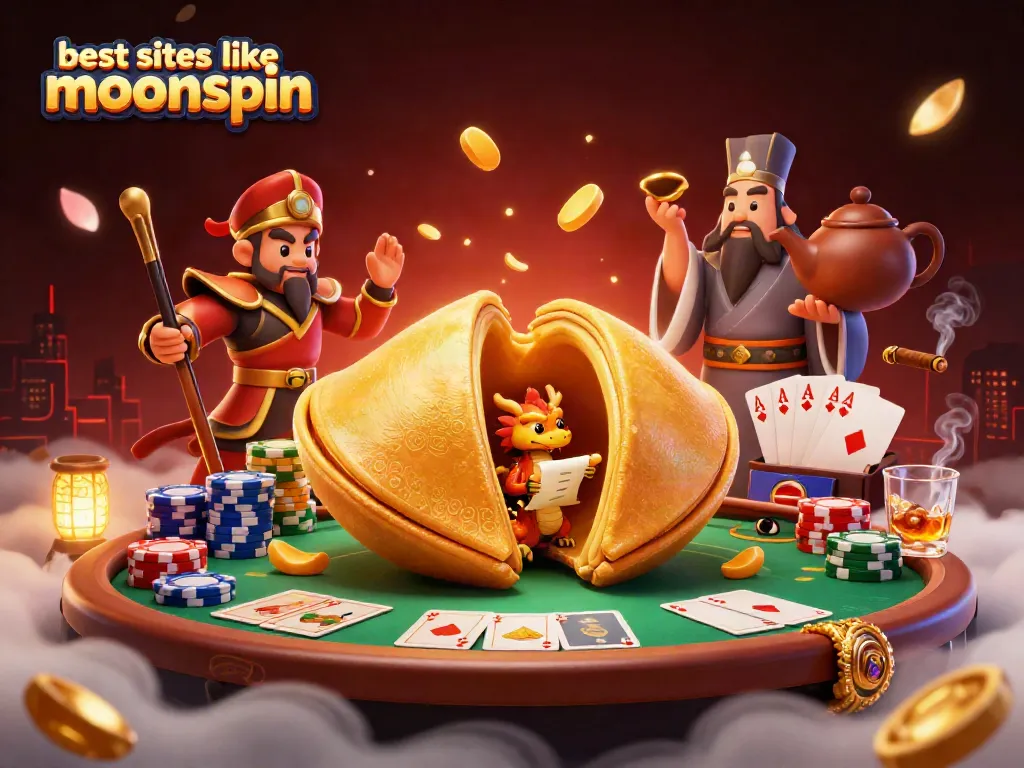 Experience the best sites like moonspin with a vibrant casino scene featuring gold coins and game elements.