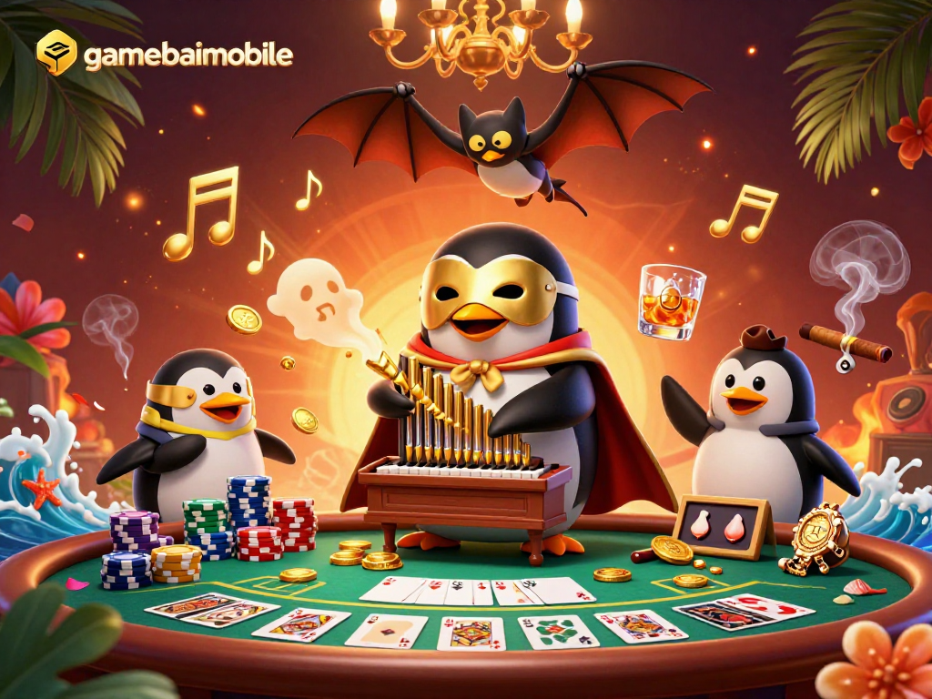 Experience thrilling poker action at gamebaimobile with a vibrant scene of animated characters and casino elements.