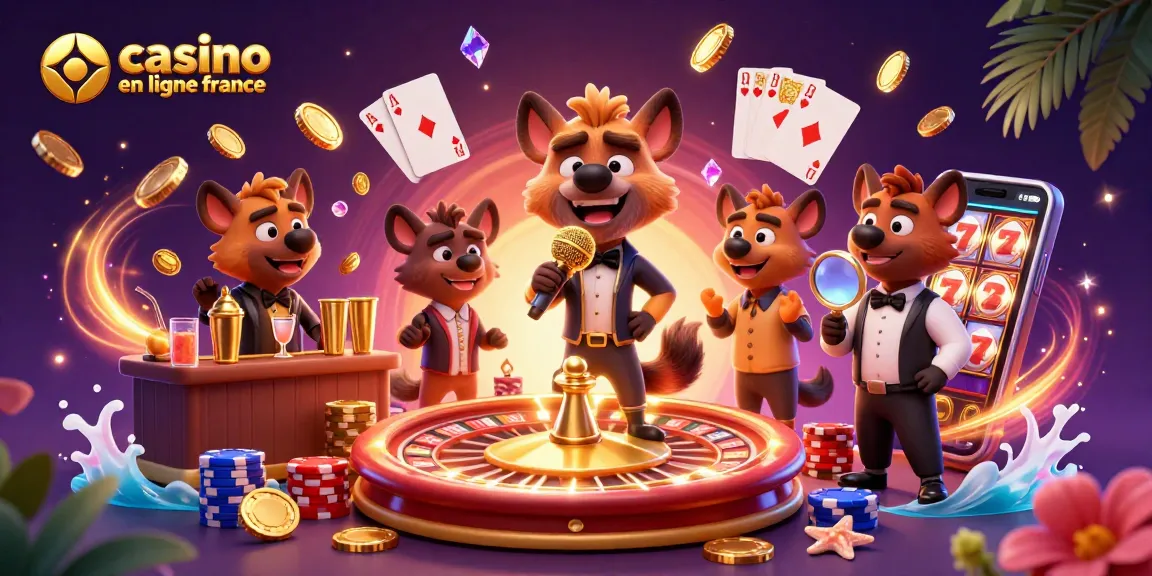 Animation de hyènes au club de casino, illustrant le casino en ligne France avec humour.