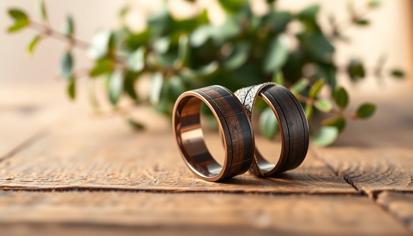 Engaging display of Whiskey Barrel Wedding Bands showcasing unique textures and designs.