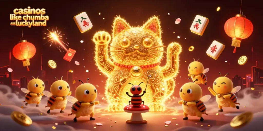 Spin and win at casinos like Chumba and LuckyLand with vibrant 3D illustration.