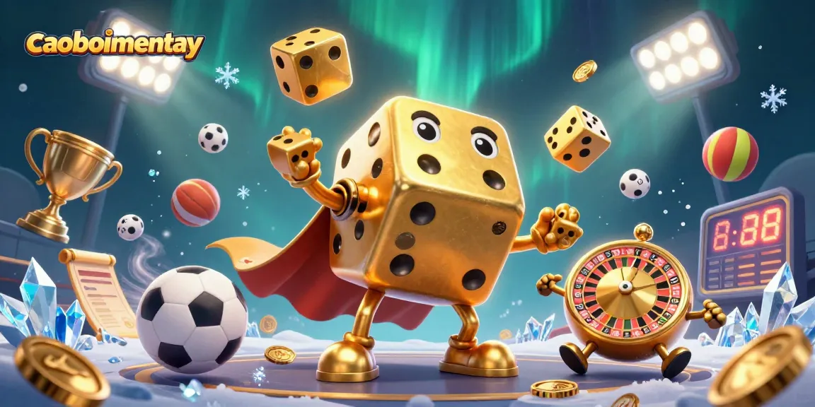 Experience the thrill of caoboimientay with dynamic golden dice and sports elements in a vibrant casino scene.