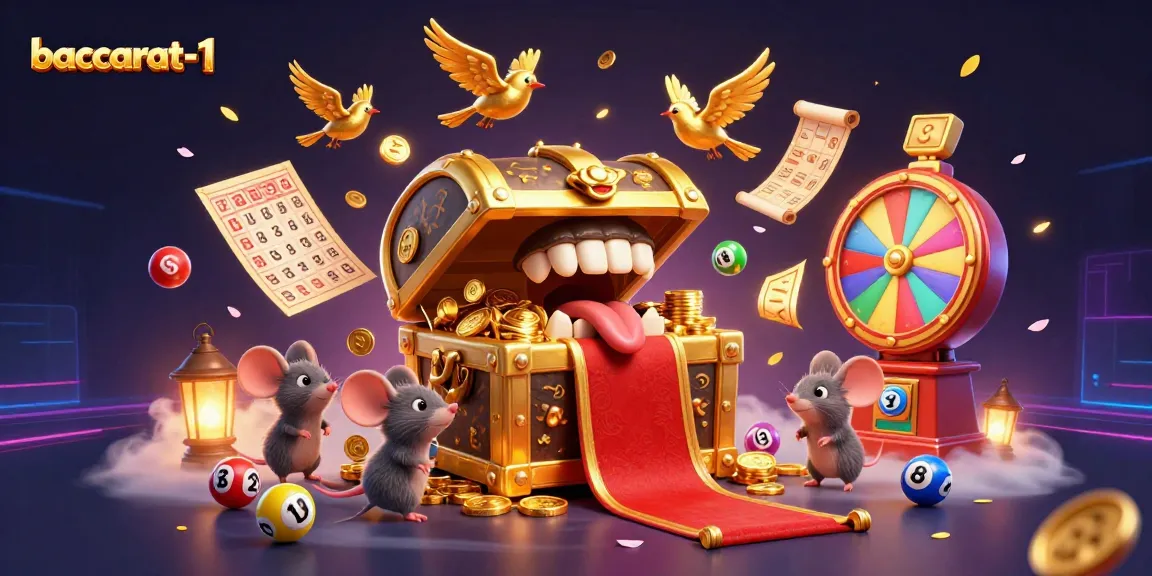 Baccarat-1 offers an engaging 3D illustration featuring a treasure chest and casino elements, inviting players to enjoy their gaming experience.