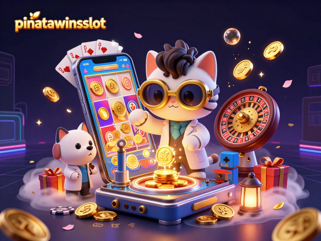 Spin and win with pinatawinsslot in a vibrant 3D slot game scene filled with gold coins and excitement.
