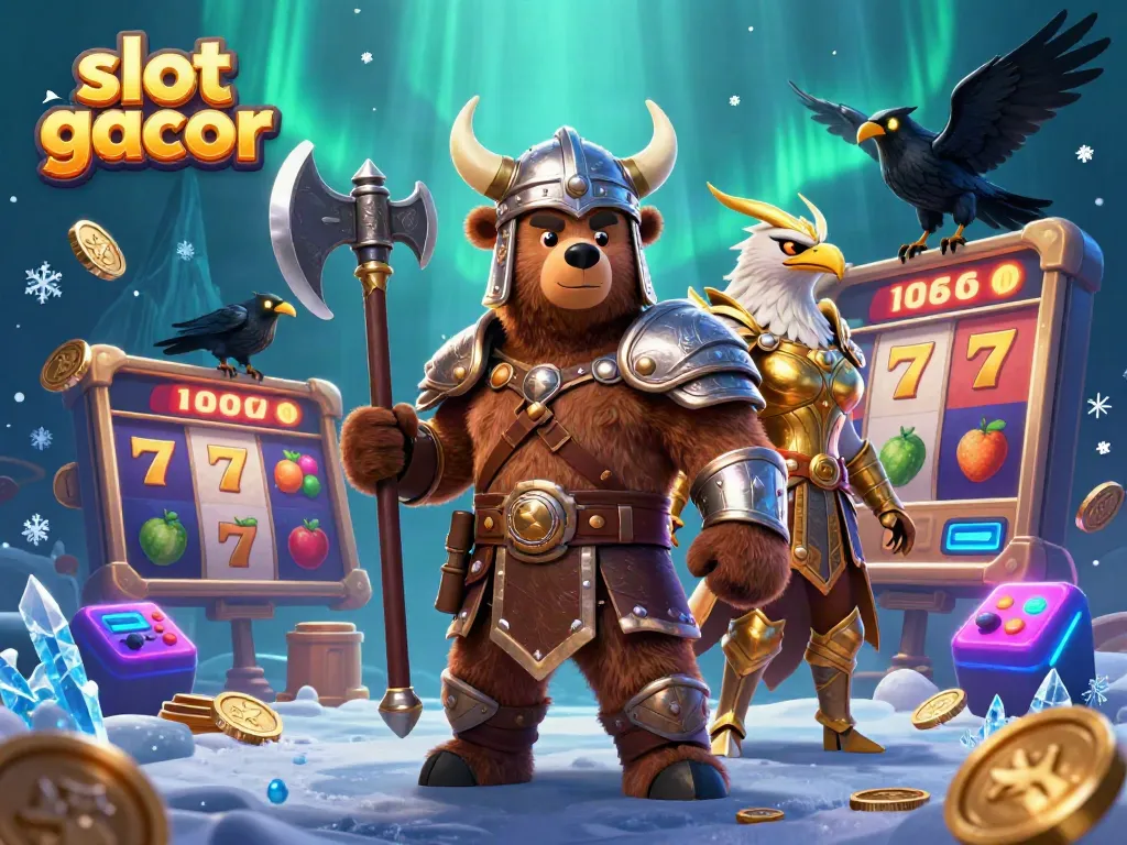 Engage with slot gacor in this dynamic 3D casino scene featuring vibrant slot machine elements.