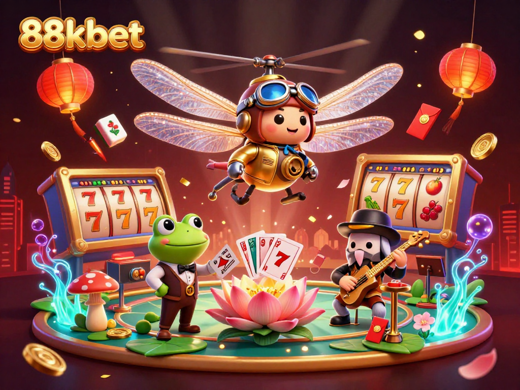 88kbet showcases thrilling slot gaming with dynamic characters and vibrant casino elements.