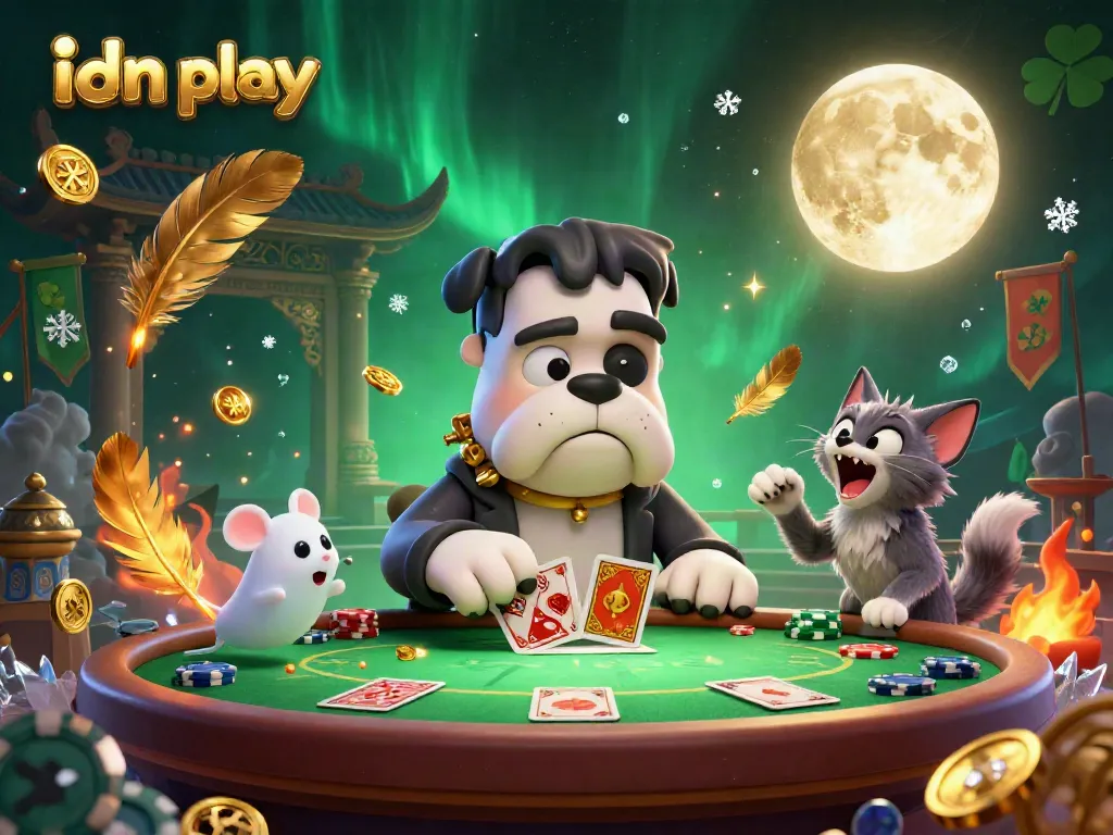 Engage in the thrilling idn play experience with a spooky 3D poker scene featuring unique characters and dramatic game elements.