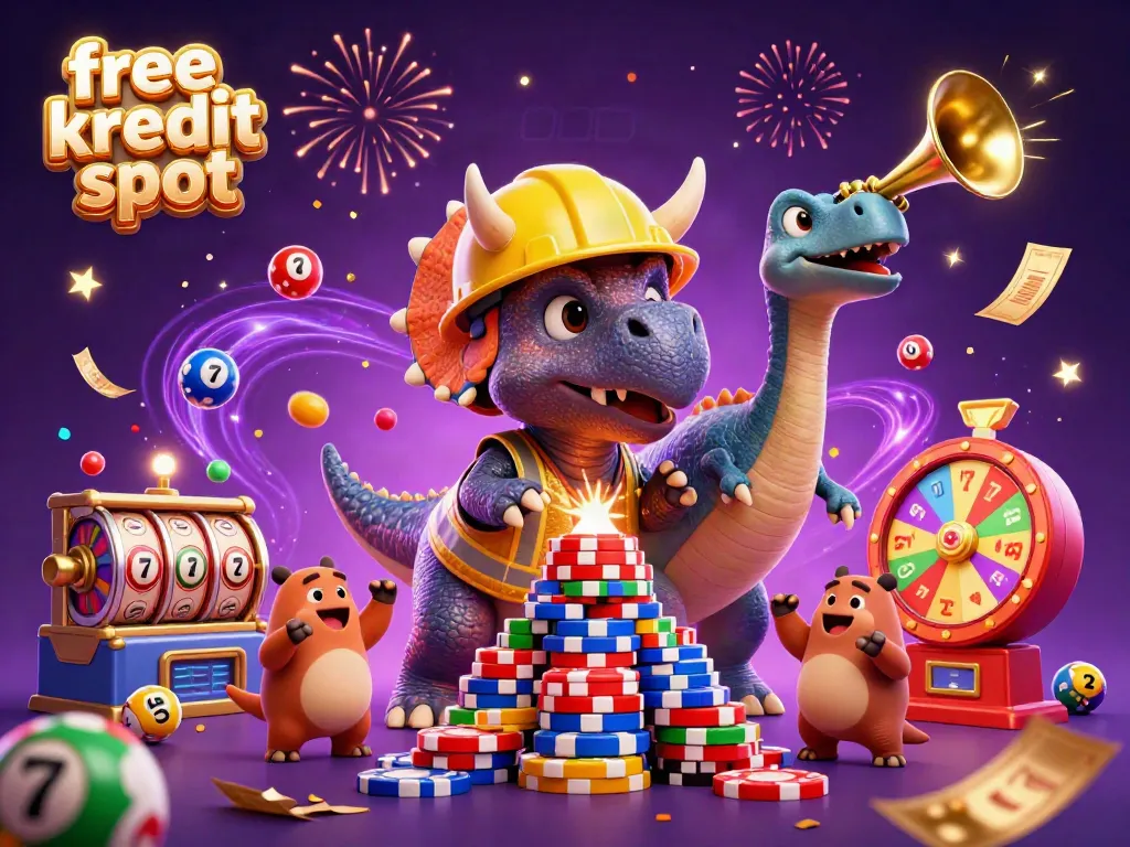 Celebrate wins with free kredit slot gaming, featuring vibrant casino characters and festive elements.